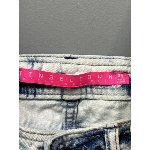 Tinseltown Denim Acid Washed‎ Bib Overall Jean Shorts Shortalls Womens XS - Picture 5 of 6